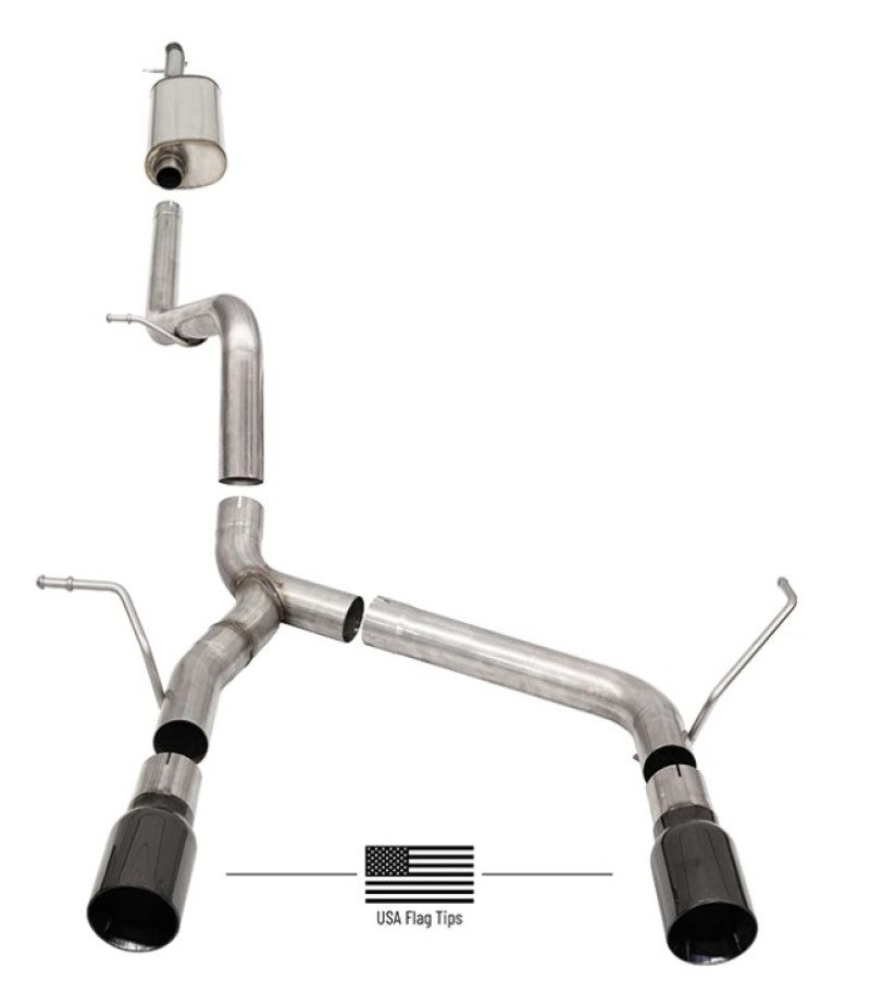 Corsa 07-18 Jeep Wrangler JKU 3.6L/3.8L 2.75in Sport Cat-Back Exhaust w/ 4in American Flag BlacTips | corsa-07-18-jeep-wrangler-jku-3-6l-3-8l-2-75in-sport-cat-back-exhaust-w-4in-american-flag-blactips | Catback | CORSA Performance