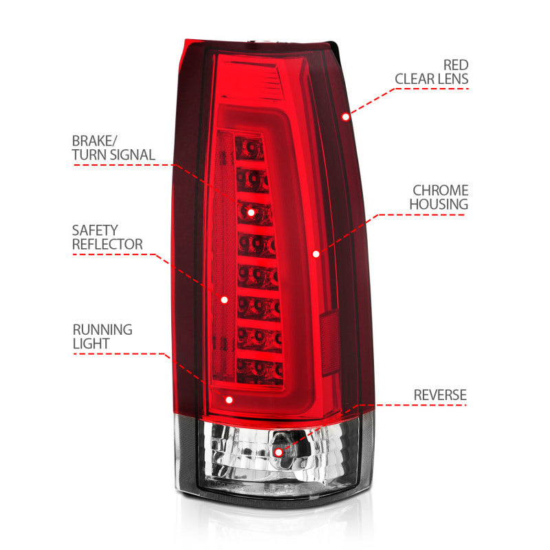ANZO 1999-2000 Cadillac Escalade LED Taillights Chrome Housing Red/Clear Lens Pair | anzo-1999-2000-cadillac-escalade-led-taillights-chrome-housing-red-clear-lens-pair | Tail Lights | ANZO