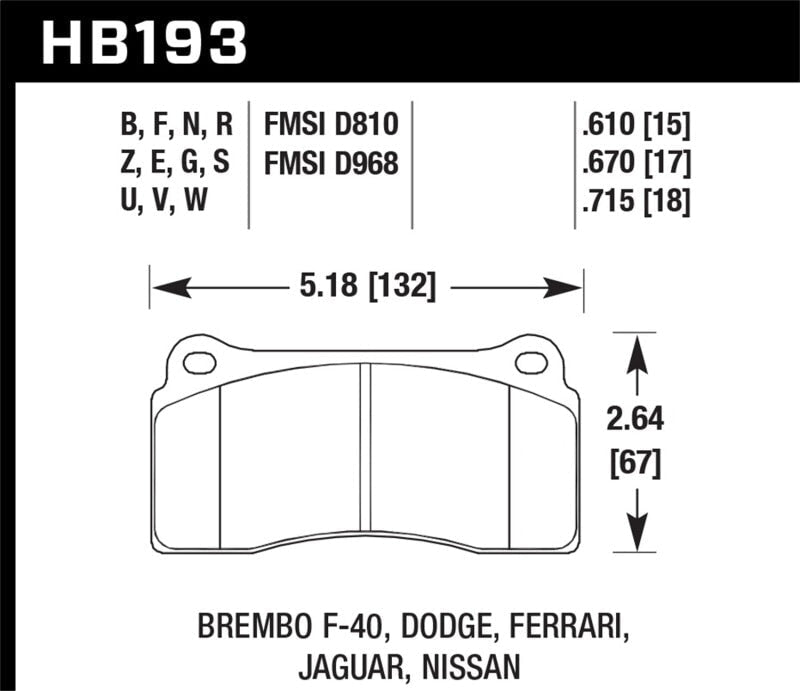 Hawk Dodge / Ferrari Front & Rear / Ferrari / Jaguar / Nissan Front DTC-70 Race Brake Pads