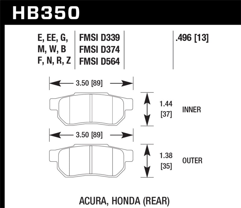 Hawk 90-01 Acura Integra (excl Type R) / 98-00 Civic Coupe Si HP+ Street Rear Brake Pads | hawk-90-01-acura-integra-excl-type-r-98-00-civic-coupe-si-hp-street-rear-brake-pads | Brake Pads - Performance | Hawk Performance