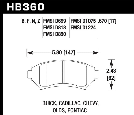 Hawk Buick/ Cadillac/ Chevy/ Olds/ Pontiac Front HPS Brake Pads | hawk-buick-cadillac-chevy-olds-pontiac-front-hps-brake-pads | Brake Pads - Performance | Hawk Performance