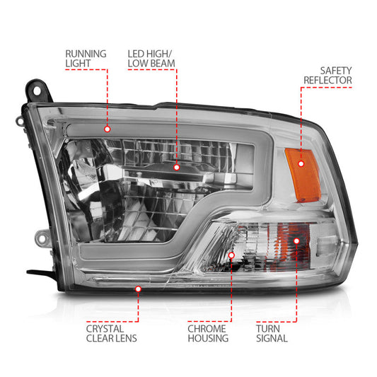 ANZO 2009-2020 Dodge Ram 1500 Full LED Square Projector Headlights w/ Chrome Housing Chrome Amber | anzo-2009-2020-dodge-ram-1500-full-led-square-projector-headlights-w-chrome-housing-chrome-amber | Headlights | ANZO