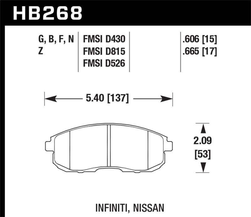 Hawk 03-04 G35/03-05 G35X/ 02-05 350z w/o Brembo HPS Street Front Brake Pads | hawk-03-04-g35-03-05-g35x-02-05-350z-w-o-brembo-hps-street-front-brake-pads | Brake Pads - Performance | Hawk Performance