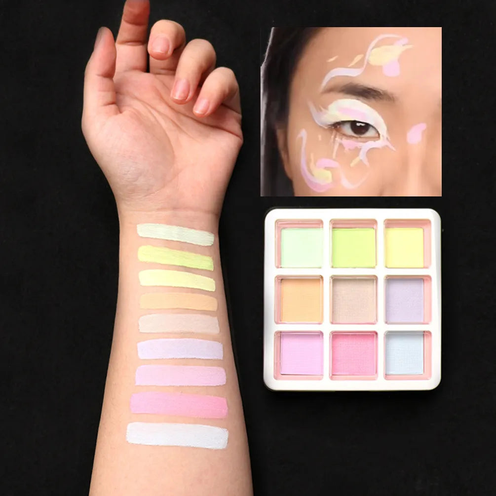 4 Styles 9 Colors Face Paint Palette Body Art Makeup Paint Drawing Pigment Flash Shine Color for Party Halloween Carnival Makeup - thebasic01