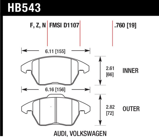 Hawk 2006-2009 Audi A3 TFSIi Quattro 2.0 HPS 5.0 Front Brake Pads | hawk-2006-2009-audi-a3-tfsii-quattro-2-0-hps-5-0-front-brake-pads | Brake Pads - Performance | Hawk Performance