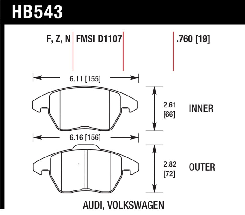 Hawk Audi A3 Quattro / VW EOS / Golf / Jetta / Passat / Rabbit HPS Front Brake Pads | hawk-audi-a3-quattro-vw-eos-golf-jetta-passat-rabbit-hps-front-brake-pads | Brake Pads - Performance | Hawk Performance