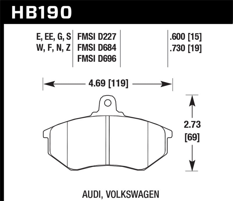 Hawk 93-99 VW Golf 2.0L / 96-99 GTI 2.0L / 96-98 Jetta 2.0L / 90-96 Passat 2.0L HPS Street Front Bra | hawk-93-99-vw-golf-2-0l-96-99-gti-2-0l-96-98-jetta-2-0l-90-96-passat-2-0l-hps-street-front-bra | Brake Pads - Performance | Hawk Performance