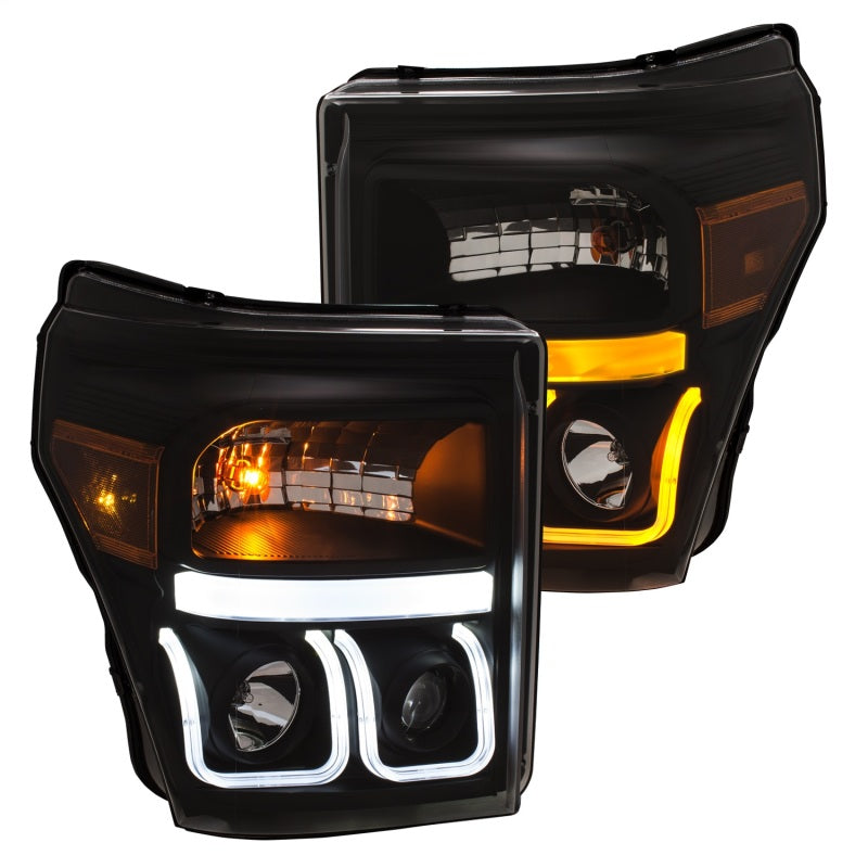 ANZO 11-16 Ford F-150 Super Duty Projector Headlights w/ U-Bar Switchback Black w/ Amber | anzo-11-16-ford-f-150-super-duty-projector-headlights-w-u-bar-switchback-black-w-amber | Headlights | ANZO