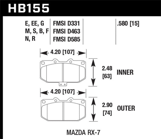 Hawk 1990-1990 Mazda RX-7 GXL (w/Elec Adjust Susp) HPS 5.0 Front Brake Pads | hawk-1990-1990-mazda-rx-7-gxl-w-elec-adjust-susp-hps-5-0-front-brake-pads | Brake Pads - Performance | Hawk Performance