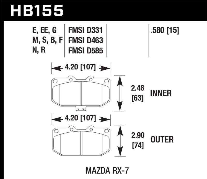 Hawk 93-95 Mazda RX-7 HPS Street Front Brake Pads | hawk-93-95-mazda-rx-7-hps-street-front-brake-pads | Brake Pads - Performance | Hawk Performance