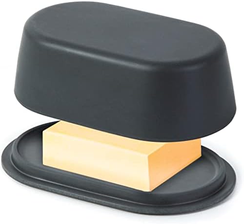 Dark Grey Butter Dish with Lid for Countertop - Modern Bamboo Dark Grey Butter Crock - Dishwasher Safe Butter Keeper - Perfect Butter Container for Large European Style Butter Such as Kerrygold