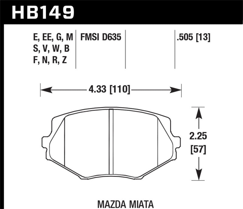 Hawk 94-00 Mazda Miata / 01-03 Miata w/ Standard Suspension DTC-60 Race Front Brake Pads (D635) | hawk-94-00-mazda-miata-01-03-miata-w-standard-suspension-dtc-60-race-front-brake-pads-d635 | Brake Pads - Racing | Hawk Performance