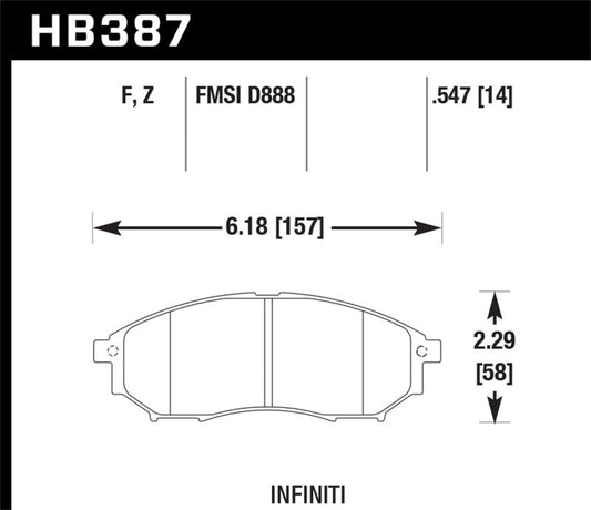 Hawk 06-09 350z/ 05-08 G35 w/o Brembo Performance Ceramic Street Front Brake Pads | hawk-06-09-350z-05-08-g35-w-o-brembo-performance-ceramic-street-front-brake-pads | Brake Pads - Performance | Hawk Performance