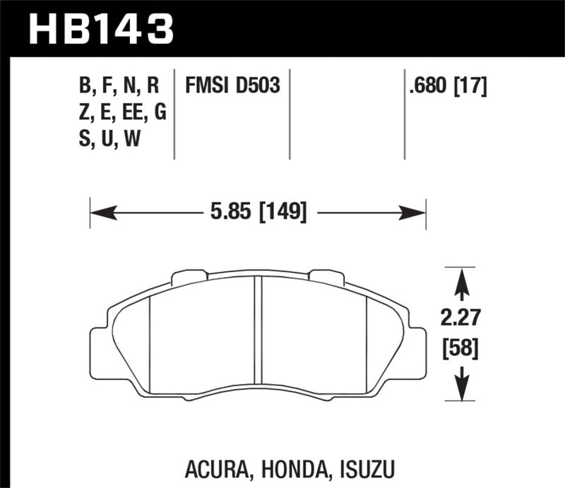 Hawk 97-01 Honda Prelude HP+ Street Front Brake Pads | hawk-97-01-honda-prelude-hp-street-front-brake-pads | Brake Pads - Performance | Hawk Performance