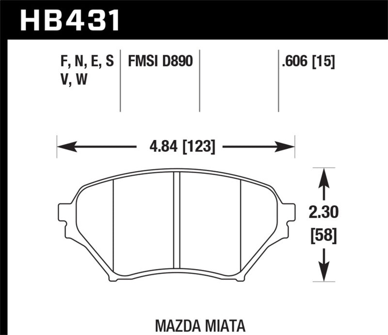 Hawk 01-05 Miata w/ Sport Suspension HPS  Street Front Brake Pads D890 | hawk-01-05-miata-w-sport-suspension-hps-street-front-brake-pads-d890 | Brake Pads - Performance | Hawk Performance