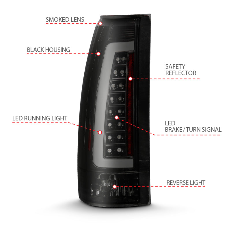 ANZO 1999-2000 Cadillac Escalade LED Taillights Black Housing Smoke Lens Pair | anzo-1999-2000-cadillac-escalade-led-taillights-black-housing-smoke-lens-pair | Tail Lights | ANZO