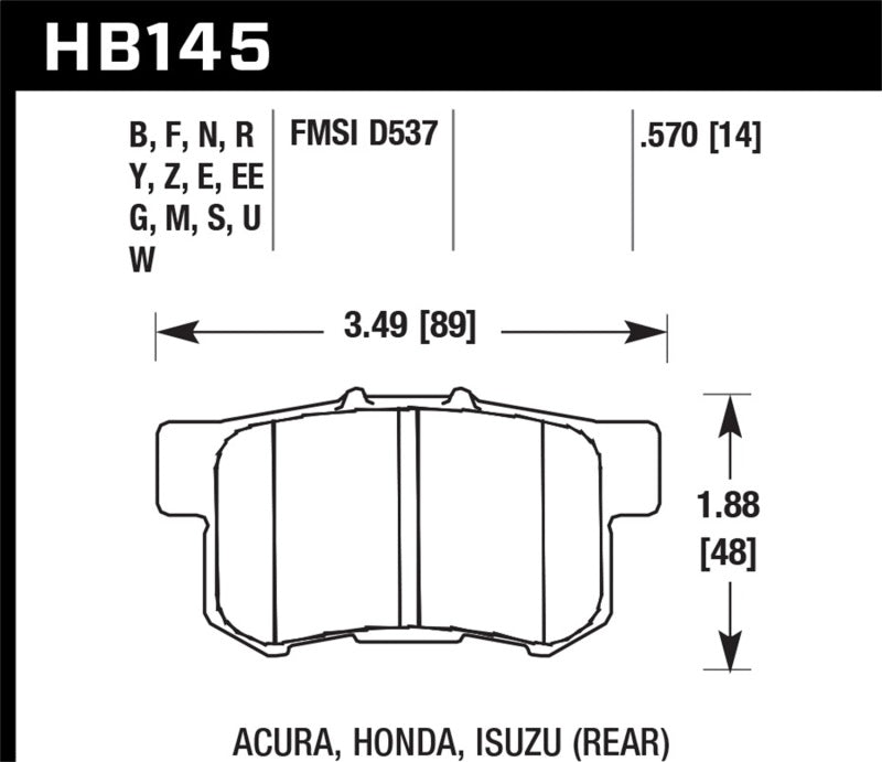 Hawk 02-06 Acura RSX / 02-11 Honda Civic Si / 00-09 S2000 DTC-60 Race Rear Brake Pads | hawk-02-06-acura-rsx-02-11-honda-civic-si-00-09-s2000-dtc-60-race-rear-brake-pads | Brake Pads - Racing | Hawk Performance