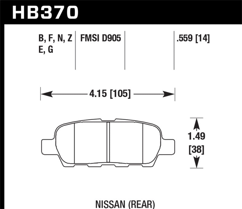 Hawk 03-07 350z / G35 / G35X w/o Brembo HP+ Street Rear Brake Pads | hawk-03-07-350z-g35-g35x-w-o-brembo-hp-street-rear-brake-pads | Brake Pads - Performance | Hawk Performance
