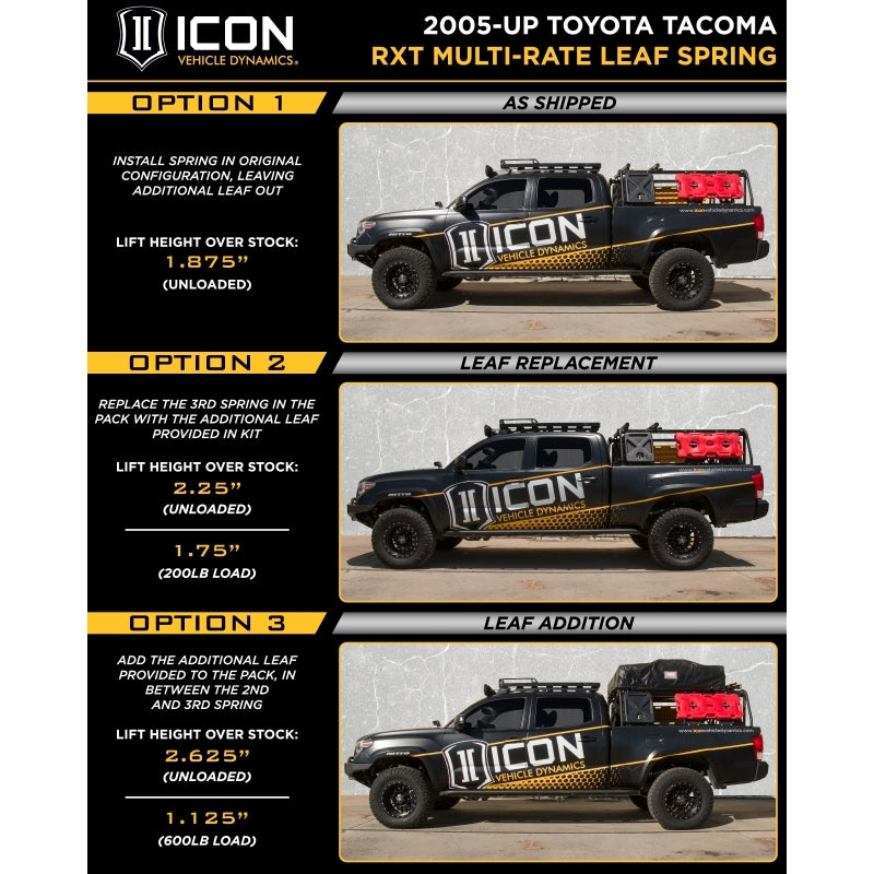 ICON 2005+ Toyota Tacoma Multi Rate RXT Leaf Pack w/Add In Leaf | icon-2005-toyota-tacoma-multi-rate-rxt-leaf-pack-w-add-in-leaf | Leaf Springs & Accessories | ICON