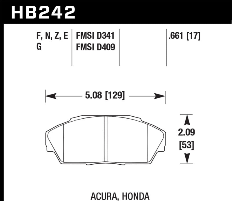 Hawk 86-01 Acura (Various) / 88-93 Honda (Various) HPS Street Front Brake Pads | hawk-86-01-acura-various-88-93-honda-various-hps-street-front-brake-pads | Brake Pads - Performance | Hawk Performance