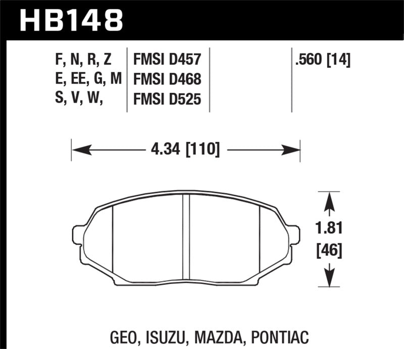 Hawk 90-93 Geo Storm / 90-92 Isuzu Impulse / 90-93 Mazda Miata DTC-60 Front Race Brake Pad | hawk-90-93-geo-storm-90-92-isuzu-impulse-90-93-mazda-miata-dtc-60-front-race-brake-pad | Brake Pads - Racing | Hawk Performance