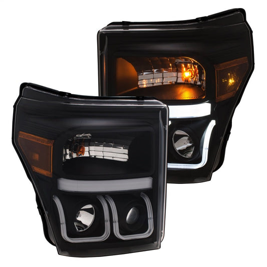 ANZO 11-16 Ford F-150 Super Duty Projector Headlights w/ U-Bar Switchback Black w/ Amber | anzo-11-16-ford-f-150-super-duty-projector-headlights-w-u-bar-switchback-black-w-amber | Headlights | ANZO