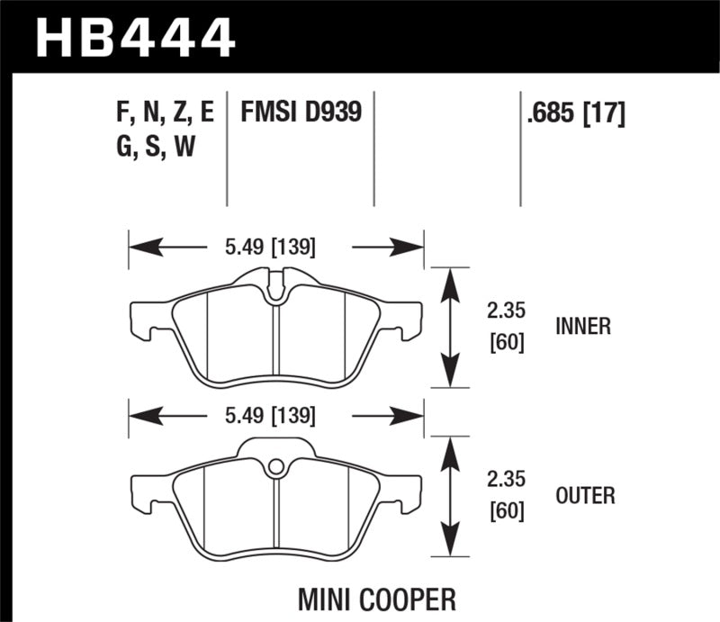 Hawk 02-06 Mini Cooper / Cooper S HP+  Street Front Brake Pads | hawk-02-06-mini-cooper-cooper-s-hp-street-front-brake-pads | Brake Pads - Performance | Hawk Performance