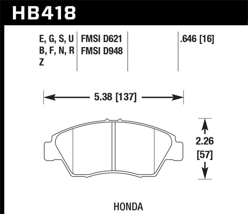 Hawk 02-06 RSX (non-S) Front / 03-11 Civic Hybrid / 04-05 Civic Si HP DTC-60 Front Race Brake Pads | hawk-02-06-rsx-non-s-front-03-11-civic-hybrid-04-05-civic-si-hp-dtc-60-front-race-brake-pads | Brake Pads - Racing | Hawk Performance