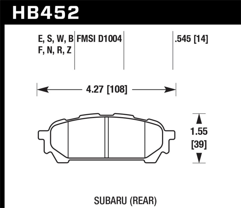Hawk 03-05 WRX D1004 HP+ Street Rear Brake Pads | hawk-03-05-wrx-d1004-hp-street-rear-brake-pads | Brake Pads - Performance | Hawk Performance
