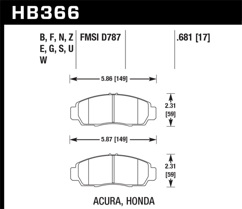 Hawk 2001-2003 Acura CL Type-S HPS 5.0 Front Brake Pads | hawk-2001-2003-acura-cl-type-s-hps-5-0-front-brake-pads | Brake Pads - Performance | Hawk Performance