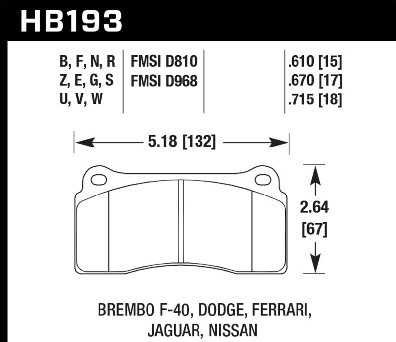 Hawk 03-06/08-09 Dodge Viper / 88-92 Ferrari F40 / 95-97 F50 DTC-60 Race Brembo Brake Pads | hawk-03-06-08-09-dodge-viper-88-92-ferrari-f40-95-97-f50-dtc-60-race-brembo-brake-pads | Brake Pads - Racing | Hawk Performance